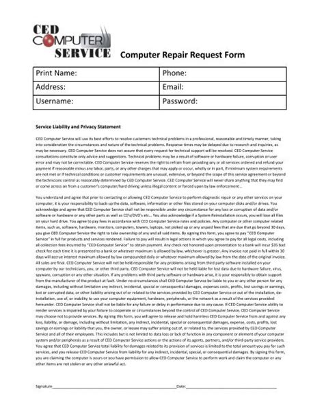 Image result for Computer Repair Request Form
