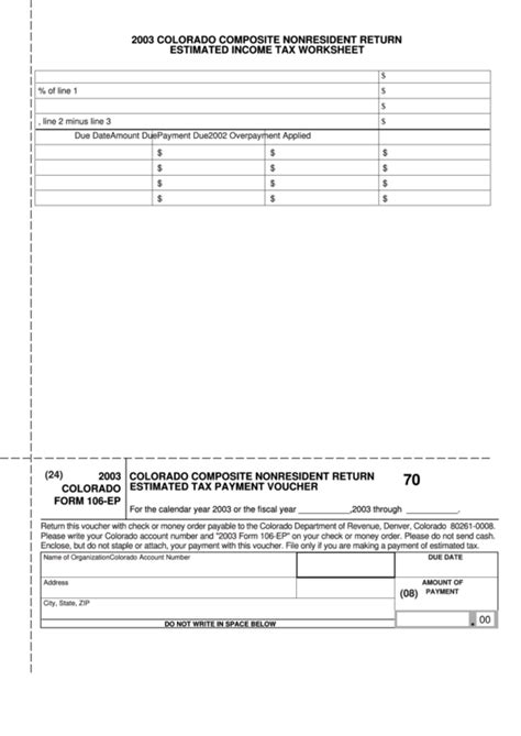 Fillable Form 106-Ep - Colorado Composite Nonresident Return Estimated ...