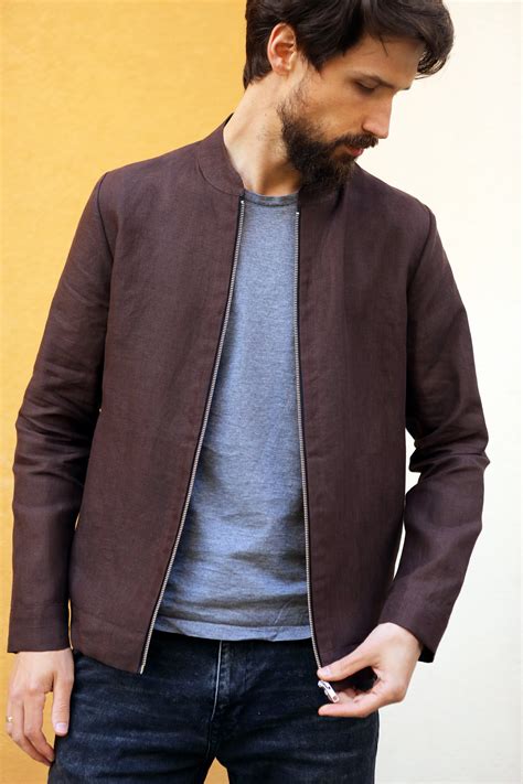 Mens linen bomber jacket Summer cardiga Bomber jacket Brown | Etsy