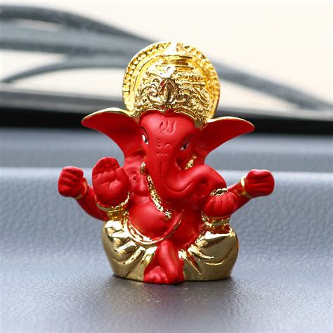Gold Plated Red Mukut Ganesha Decorative Showpiece for Home/Temple ...