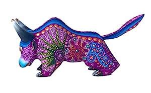 Buy Mexican Alebrije Bull Wood Carving Handcrafted Sculpture (Purple ...