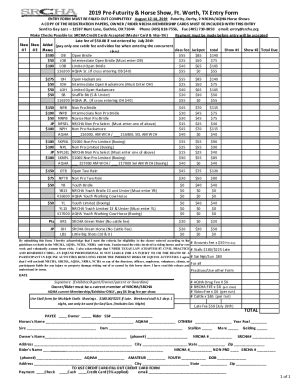 Fillable Online 2019 Pre-Futurity & Horse Show, Ft. Worth, TX Entry ...