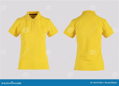 Yellow Womens Blank Polo Shirt, Front and Back View Isolated on White ...