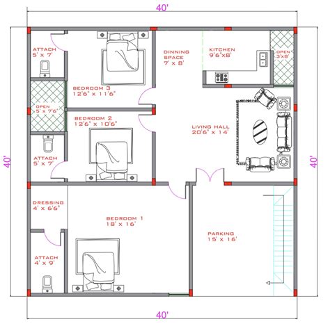 40x40 house plan|40x40 barndominium floor plan|3BHK House plan