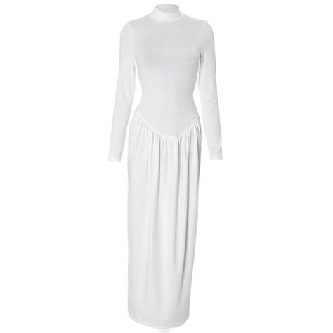 High neck long sleeve ruched maxi dress – Uncut-Trends