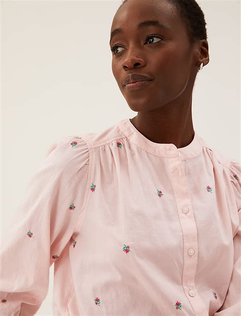 Buy Pure Cotton Embroidered Regular Fit Blouse at Marks & Spencer