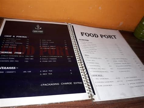 Menu at Food port, Guwahati