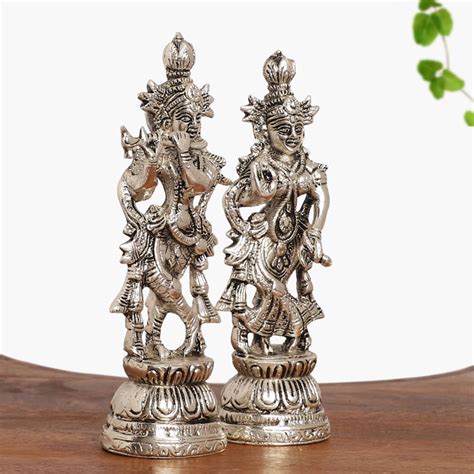 Gift Silver-Plated Radha Krishna Standing Idol Set - Aluminium ...