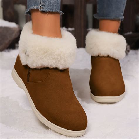 Aueoeo Womens Winter Flat Boots Furs Snow Boots Ankle Booties Fuzzy ...