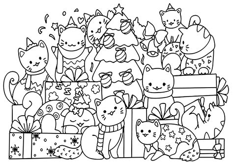 Christmas Cat Coloring Pages Printable