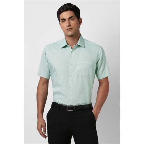 Buy Van Heusen Men Green Regular Fit Textured Half Sleeves Formal Shirt ...