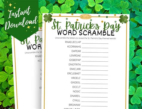 St patrick s day word scramble game st patricks party game for adults ...