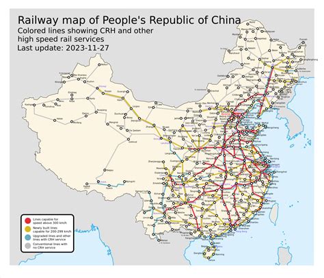 Railway map of China, with colored lines showing... - Maps on the Web