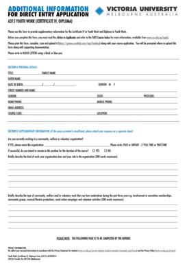 Fillable Online vu edu A315 Additional Information Youth Work ...
