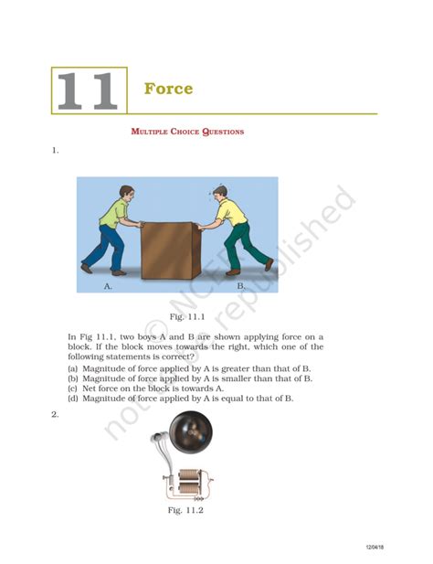 NCERT Exemplar Class 8 Science Chapter 11 - Force and Pressure