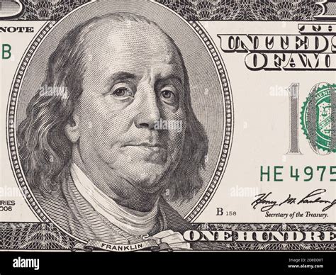 Founding father Benjamin Franklin portrait on US 100 dollar bill ...