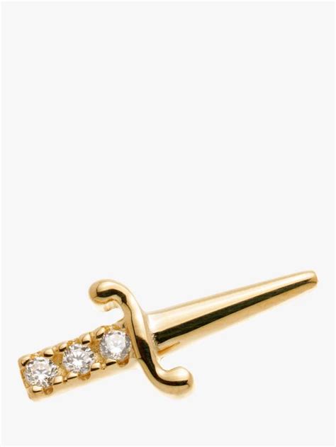 Tish Lyon Joanna 14ct Gold Jewelled Dagger Flatback Stud Earring, Single