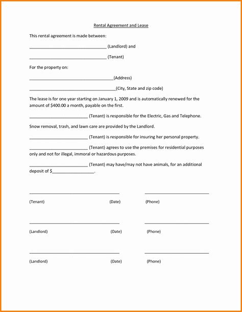 basic rental agreement form printable