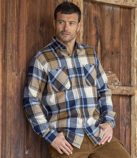 Men's Autumn Flannel Shirt - Blue Brown Ecru | Atlas For Men