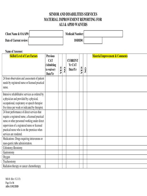 Fillable Online dhss alaska Material Improvement Reporting Form ...