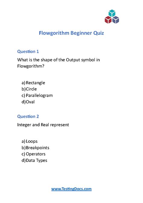 Flowgorithm Beginner Quiz (FBQ 101) - Questions & Answers - Studocu