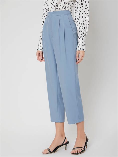 Blue high waist pleated women trousers – Artofit