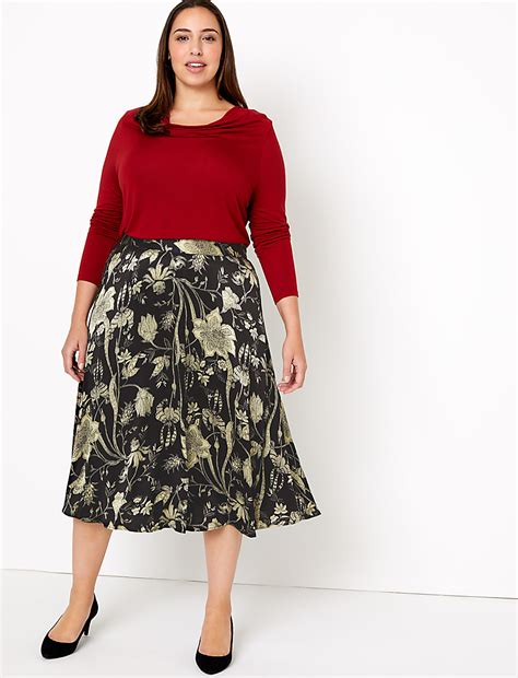 Buy Floral Print Fit & Flare Midi Skirt at Marks & Spencer