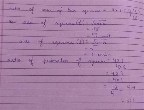 find if the ratio of area of two square is 9:1 the ratio of their ...