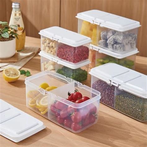 Stysol Plastic Fridge Storage Boxes With Lid And 2 Partition Space ...