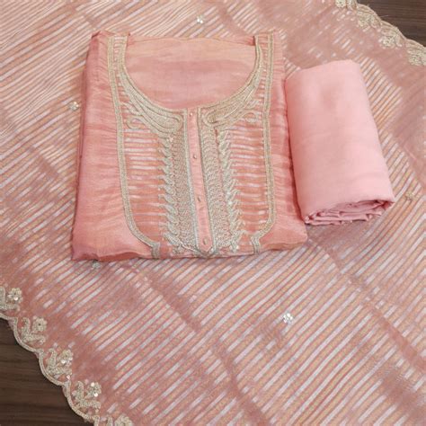 Set 29-13th Aug - Metallic Peach Shimmer Silk Kurta - Beautiful Golden ...