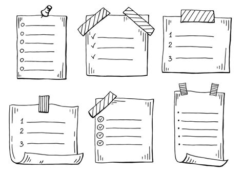 Memo paper sheet icon set hand drawn checklist vector illustration on ...