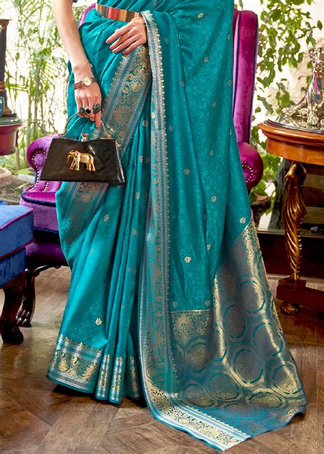 Curious Blue Kanjivaram Silk Saree Woven with Silver & G