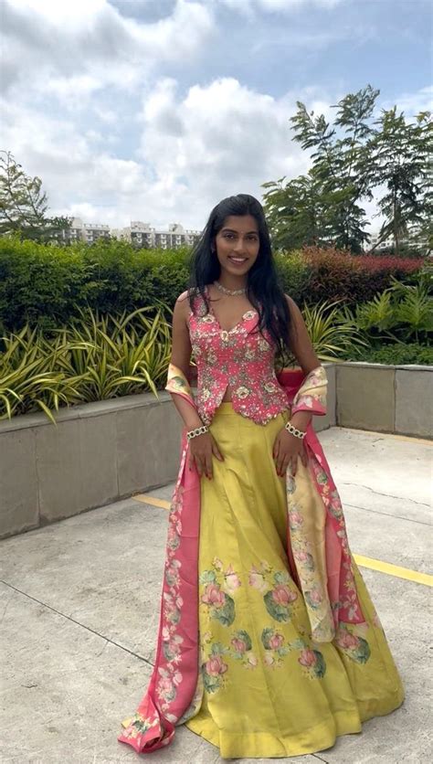 Pink & Lime Yellow Lotus Lehenga – neabynikitatiwari