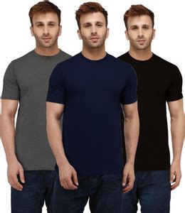 London Hills Solid Men Round Neck Dark Blue, Black, Grey T-Shirt - Buy ...