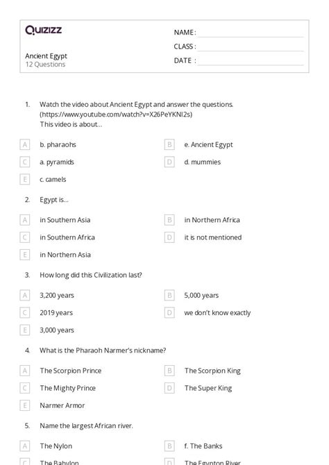 50+ ancient egypt worksheets for 4th Class on Quizizz | Free & Printable