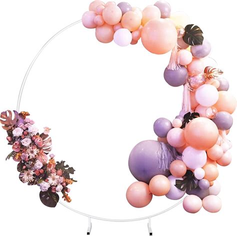 Buy Wedding Arch Round Backdrop Stand - 6.56Ft White Circle Balloon ...