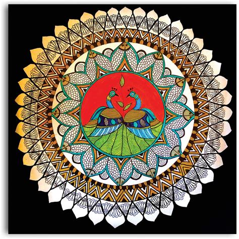 Tamatina Madhubani Canvas Painting - Colorufl Peacock - Traditionl ...