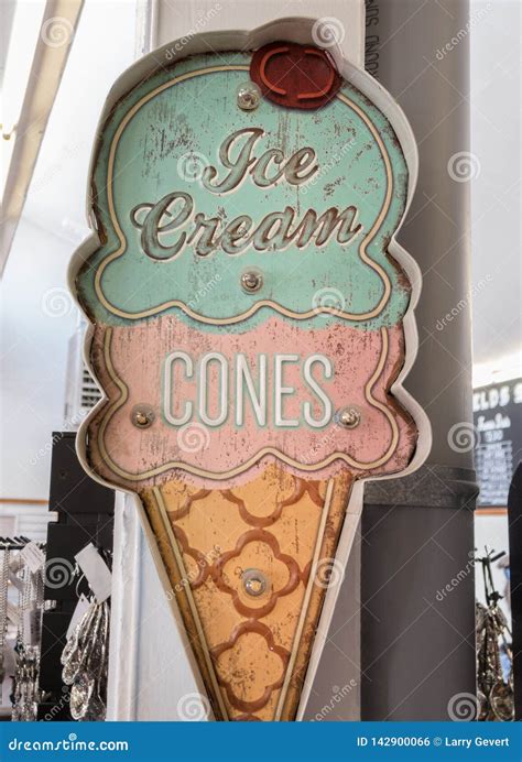 Vintage Ice Cream Cone Sign Stock Photo - Image of country, america ...