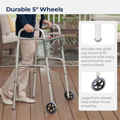 Drive Medical 10210-1 2-Button Folding Walker with Wheels, Rolling Walker, Front Wheel Walker ...