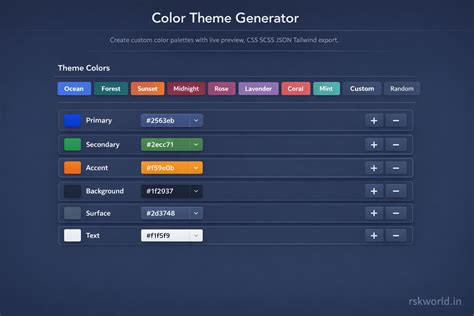 RSK World - Color Theme Generator | Free Palette Tool, CSS SCSS JSON ...