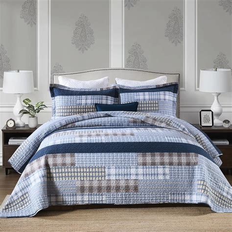 Amazon.com: Y-PLWOMEN Quilt King Size 100% Cotton Blue King Quilt Set ...