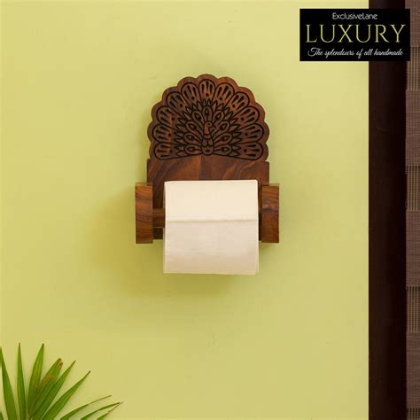 'The Dancing Peacock' Hand Carved Toilet Roll Holder in Sheesham Wood ...