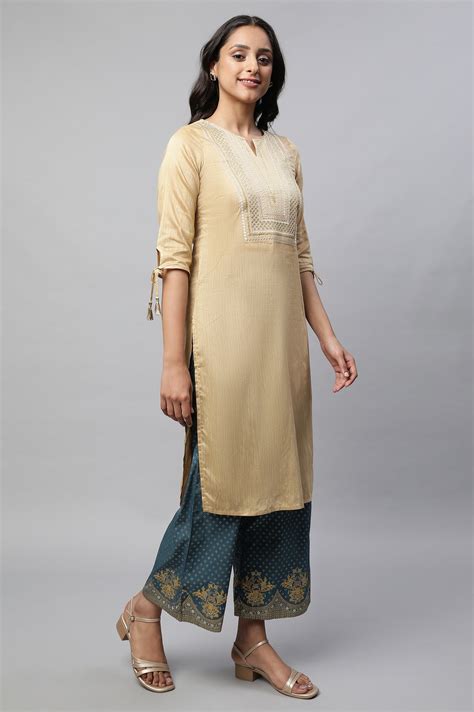 Buy Golden Embroidered Ethnic kurta Online for Woman | Shop for Aurelia