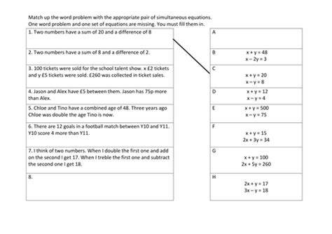 Word Problems Using Simultaneous Equations 的图像结果