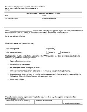 Helicopter Landing Authorization - Blank Fillable Template | Fill Out ...