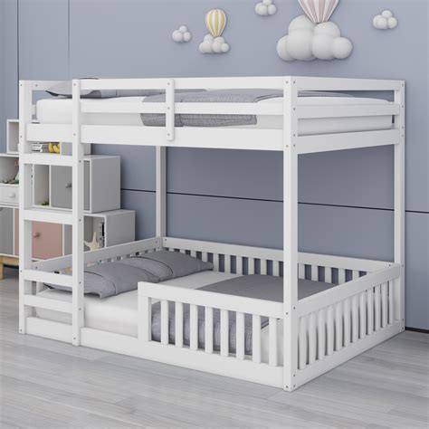 Latitude Run® Full Over Full Bunk Bed, Floor Bunk Beds With Ladder And ...