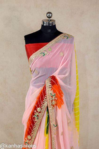 Georgette Gotapatti Leheriya shibori dye saree – KANHASAREE