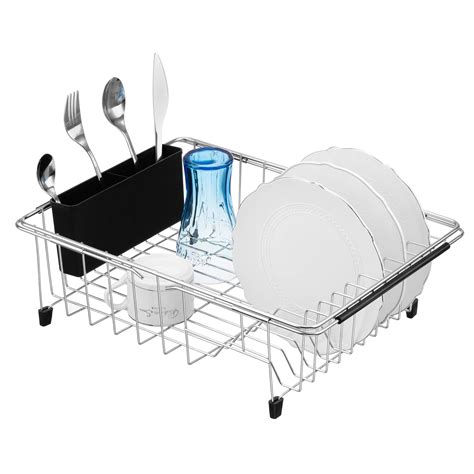 Buy iPEGTOPExpandable Deep & Large Dish Drying Rack with Black Utensil ...