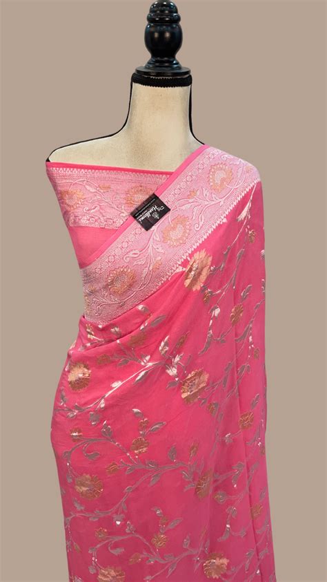 Pink Khaddi Georgette Handloom Banarasi Saree - All over Roopa Sona Ja ...