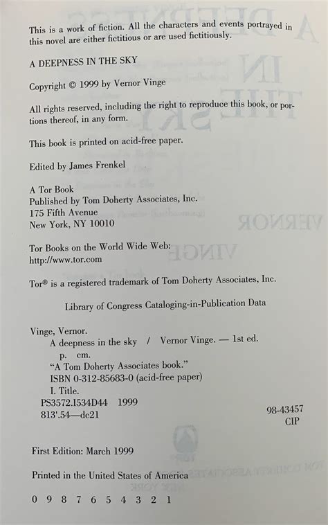 A Deepness in the Sky by Vernor Vinge: As New Hardcover (1999) 1st ...